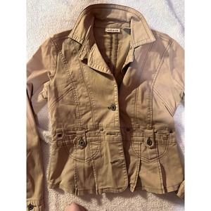 Vintage DKNY Jeans Basic Jacket Women's S Khaki Cotton Collared Long Sleeve